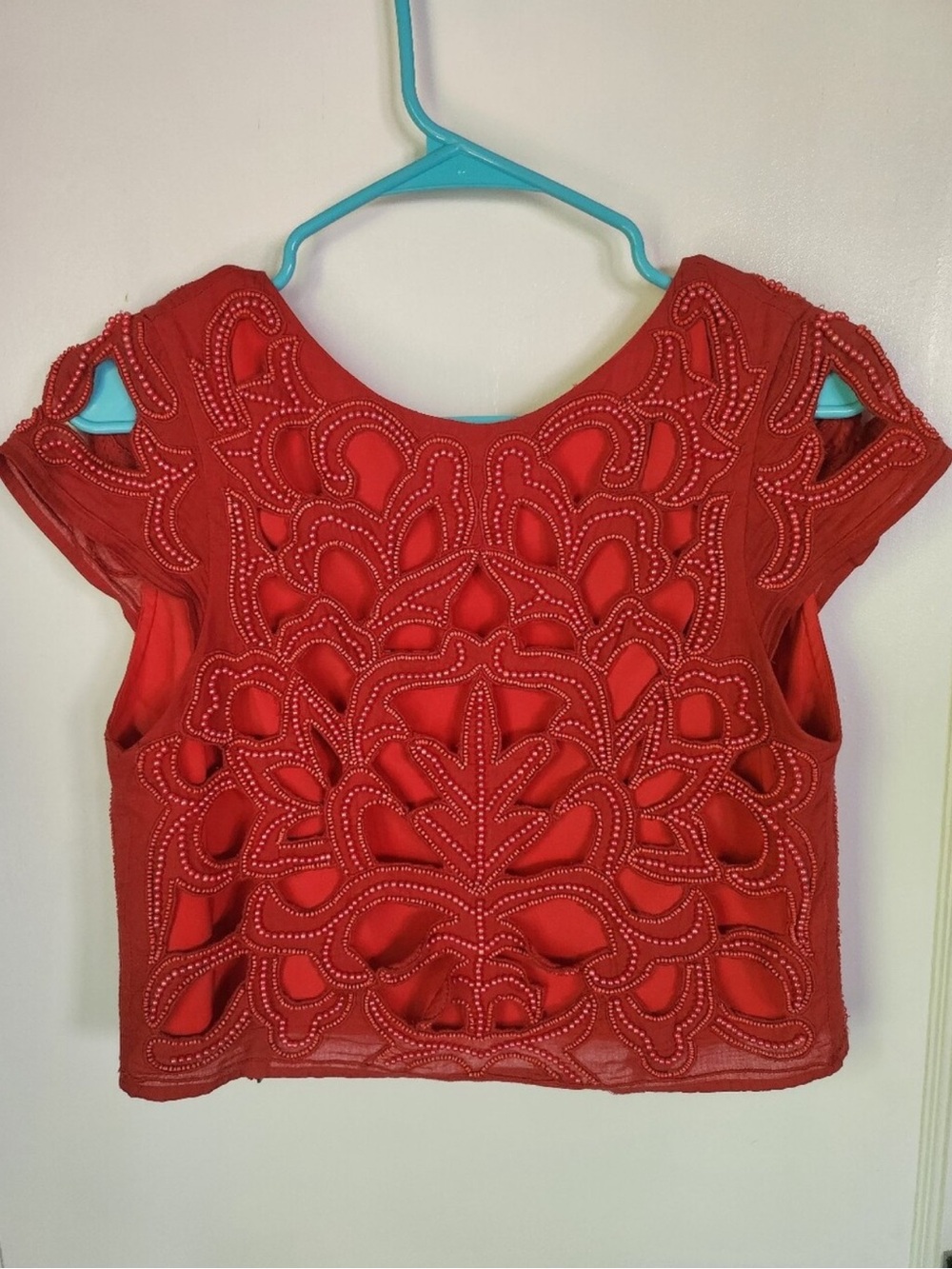 RARE Alice + Olivia Red Beaded Cropped Top Sz 0